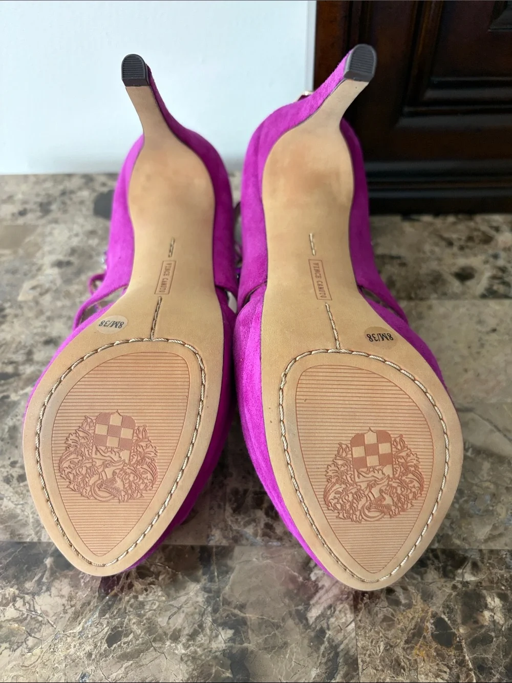 Vince Camuto Fuchsia Jeweled Suede High Heel Sandals
